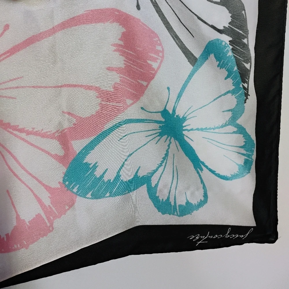 Juicy Couture Butterfly Scarf White Pink Purple Y2K Feminine Whimsical‎ Silk